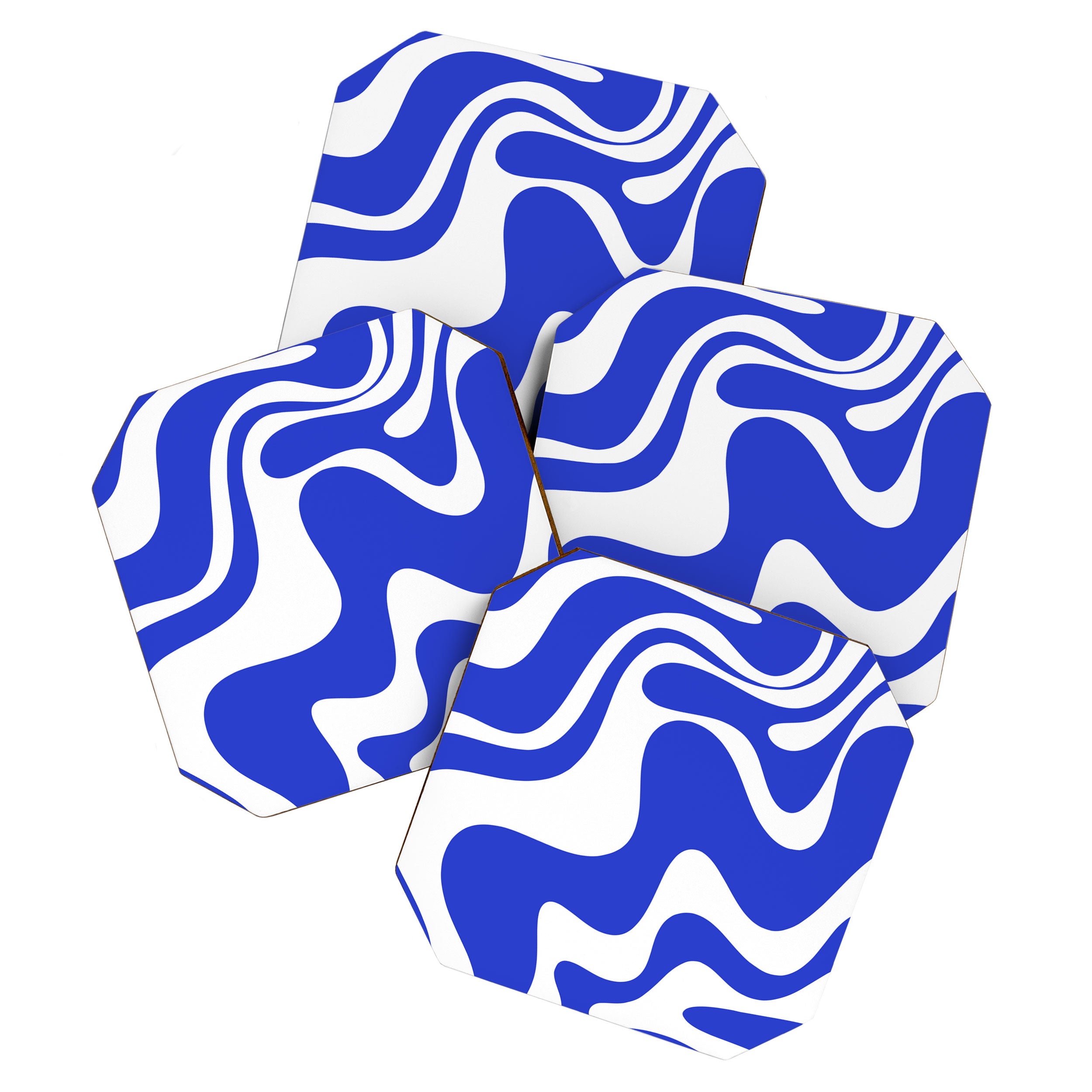 Retro Liquid Swirl Contemporary Abstract Pattern 2 in Cobalt Blue and White Coaster Gallery Image 1