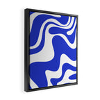 Retro Liquid Swirl Contemporary Abstract Pattern 2 in Cobalt Blue and White Framed Canvas Print Gallery Image 2