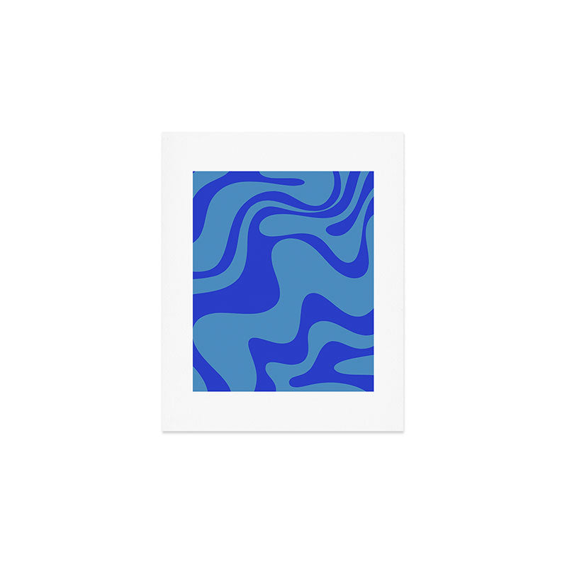 Retro Liquid Swirl Contemporary Abstract Pattern 2 in Cobalt Blue Art Print Gallery Image 1