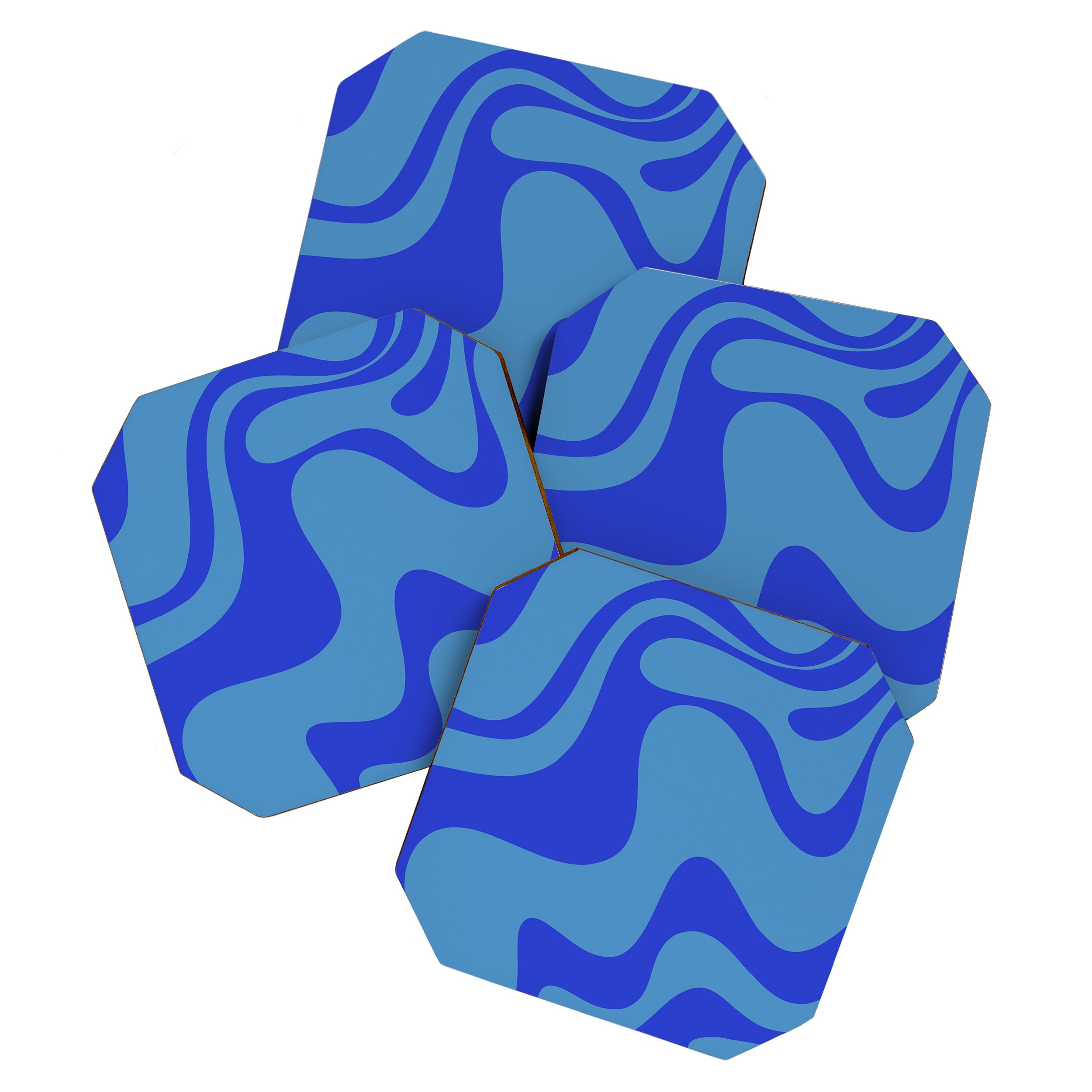 Retro Liquid Swirl Contemporary Abstract Pattern 2 in Cobalt Blue Coaster Gallery Image 1