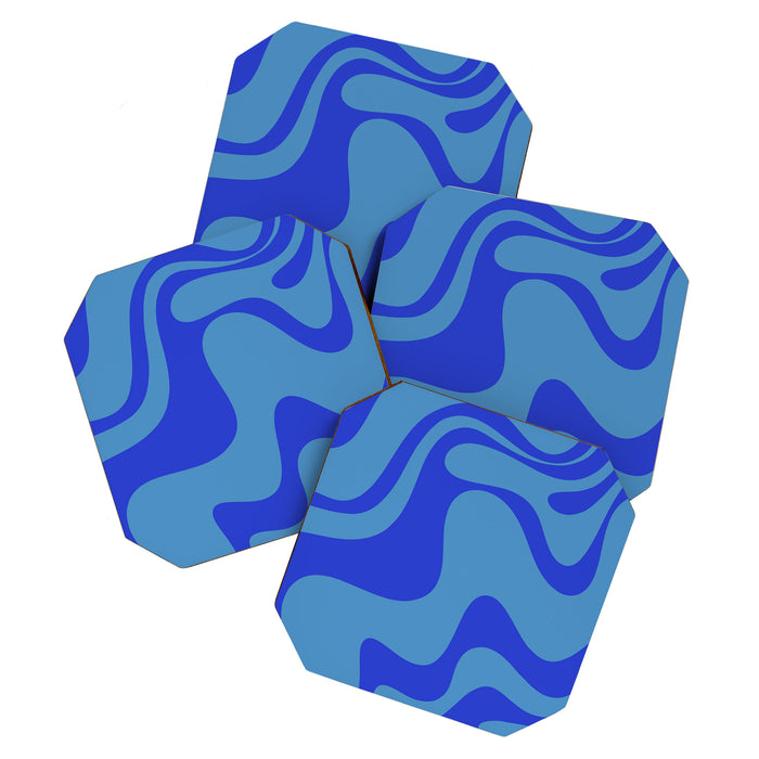 Retro Liquid Swirl Contemporary Abstract Pattern 2 in Cobalt Blue Coaster Gallery Image 1