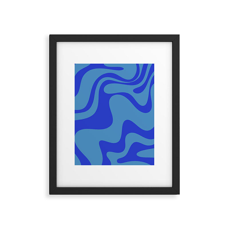 Retro Liquid Swirl Contemporary Abstract Pattern 2 in Cobalt Blue Framed Art Print Gallery Image 6