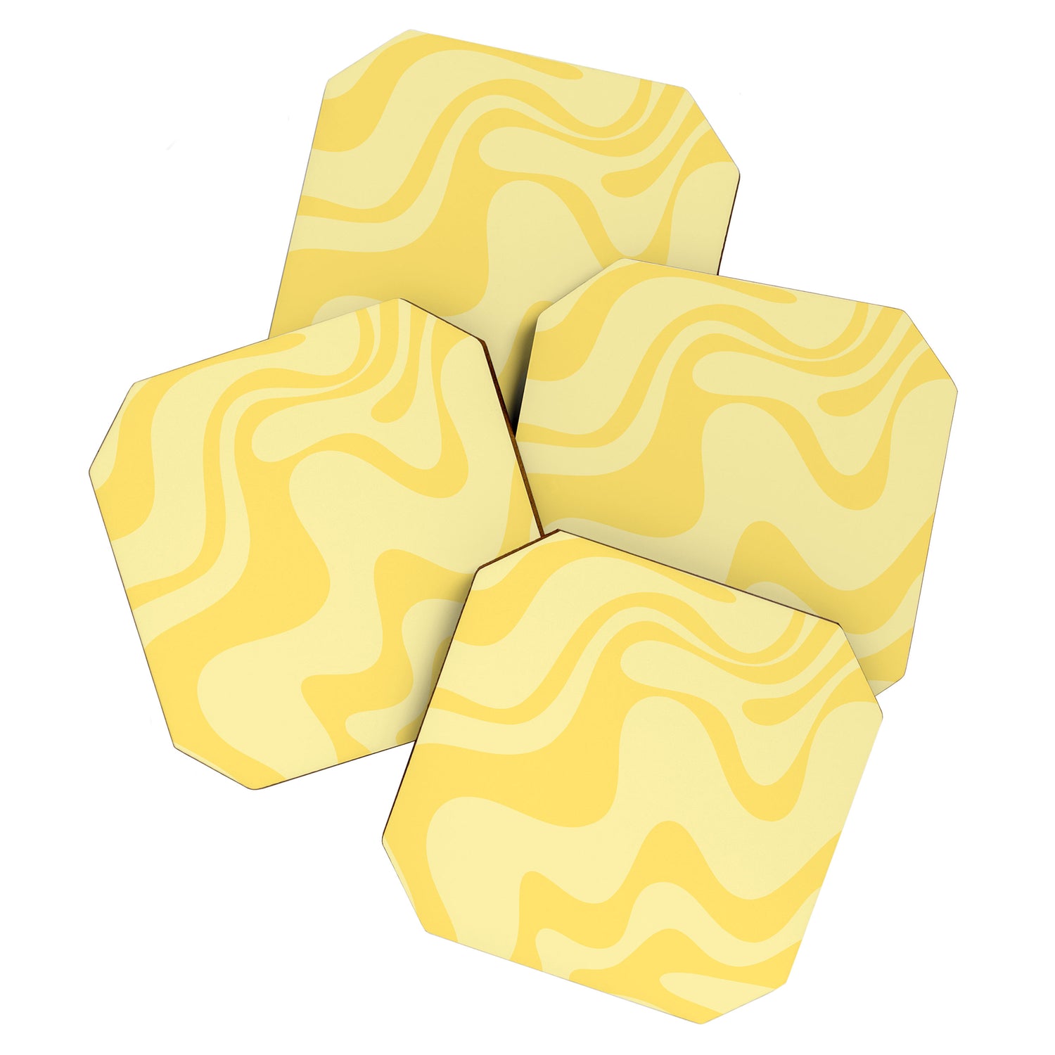 Retro Liquid Swirl Contemporary Abstract Pattern 2 in Double Butter Yellow Coaster Gallery Image 1