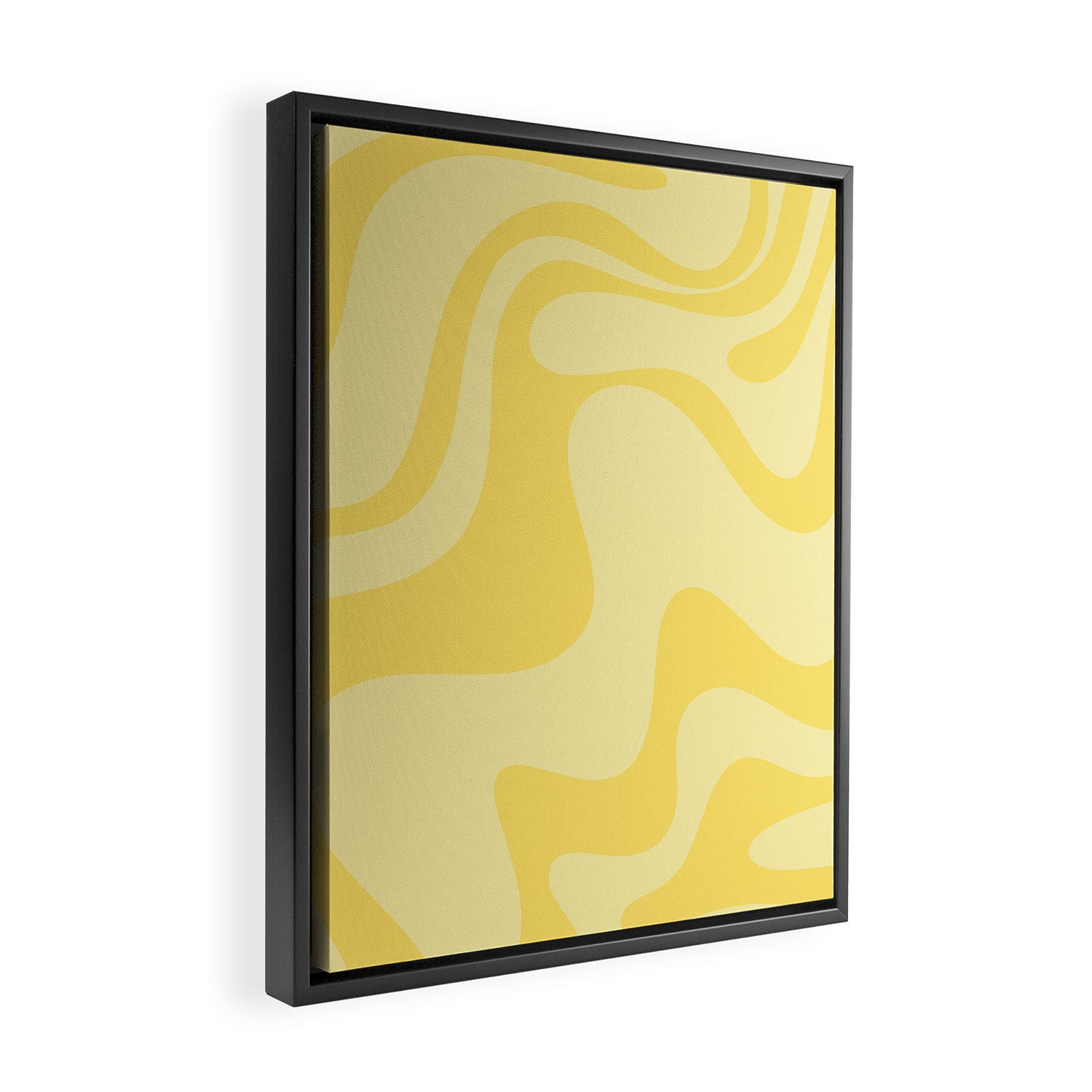 Retro Liquid Swirl Contemporary Abstract Pattern 2 in Double Butter Yellow Framed Canvas Print Gallery Image 2