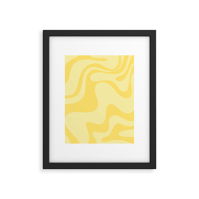 Retro Liquid Swirl Contemporary Abstract Pattern 2 in Double Butter Yellow Framed Art Print Gallery Image 1