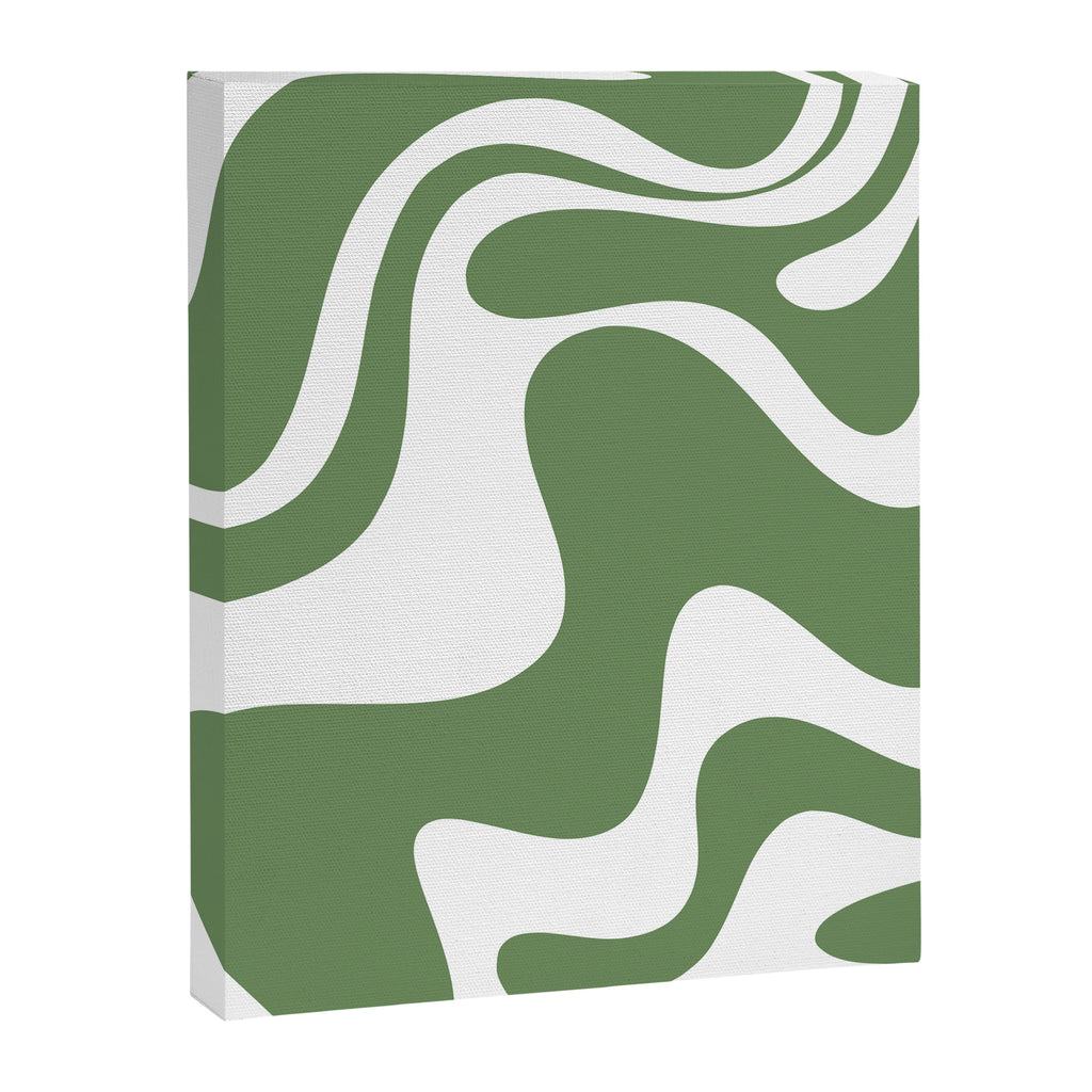 Retro Liquid Swirl Contemporary Abstract Pattern 2 in Fern Green and White Canvas Print Gallery Image 8