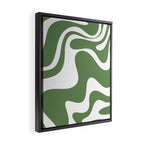 Retro Liquid Swirl Contemporary Abstract Pattern 2 in Fern Green and White Framed Canvas Print Gallery Image 2