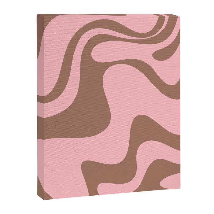 Retro Liquid Swirl Contemporary Abstract Pattern 2 in Mocha Brown and Pink Canvas Print Gallery Image 1