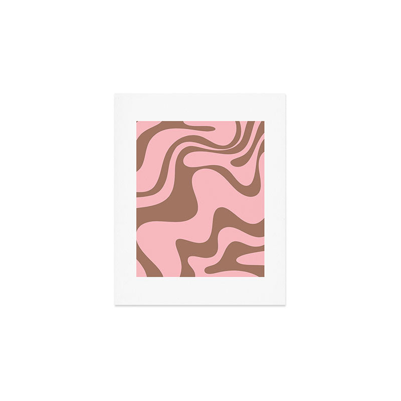Retro Liquid Swirl Contemporary Abstract Pattern 2 in Mocha Brown and Pink Art Print Gallery Image 1