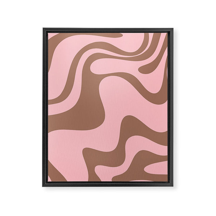 Retro Liquid Swirl Contemporary Abstract Pattern 2 in Mocha Brown and Pink Framed Canvas Print Gallery Image 1