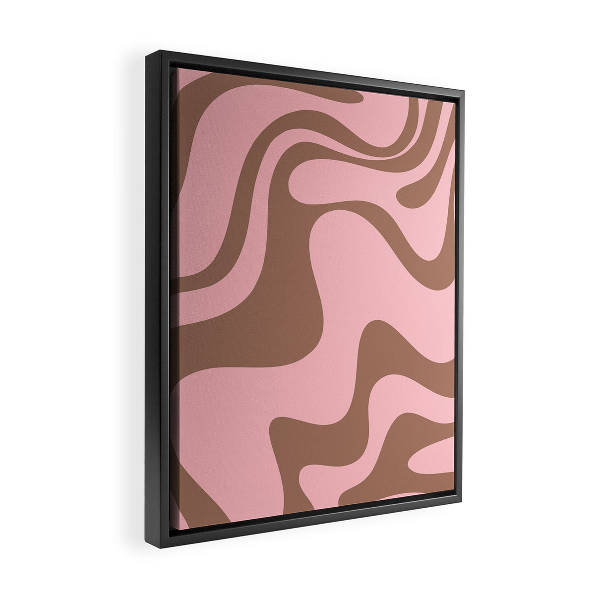 Retro Liquid Swirl Contemporary Abstract Pattern 2 in Mocha Brown and Pink Framed Canvas Print Gallery Image 2
