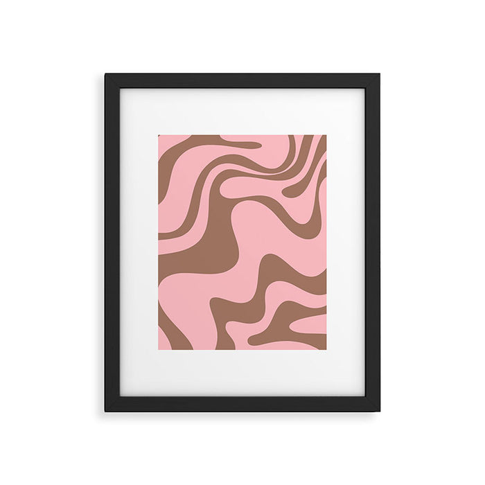 Retro Liquid Swirl Contemporary Abstract Pattern 2 in Mocha Brown and Pink Framed Art Print Gallery Image 1