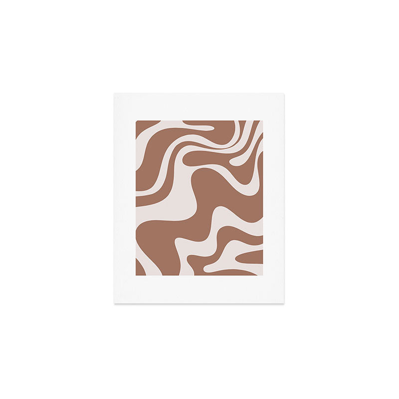 Retro Liquid Swirl Contemporary Abstract Pattern 2 in Mocha Latte Brown Art Print Gallery Image 1