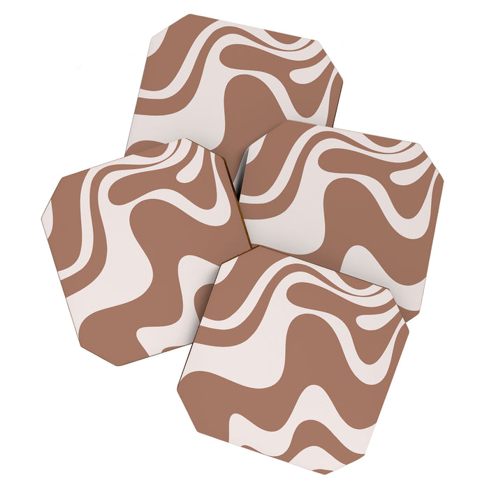 Retro Liquid Swirl Contemporary Abstract Pattern 2 in Mocha Latte Brown Coaster Gallery Image 1