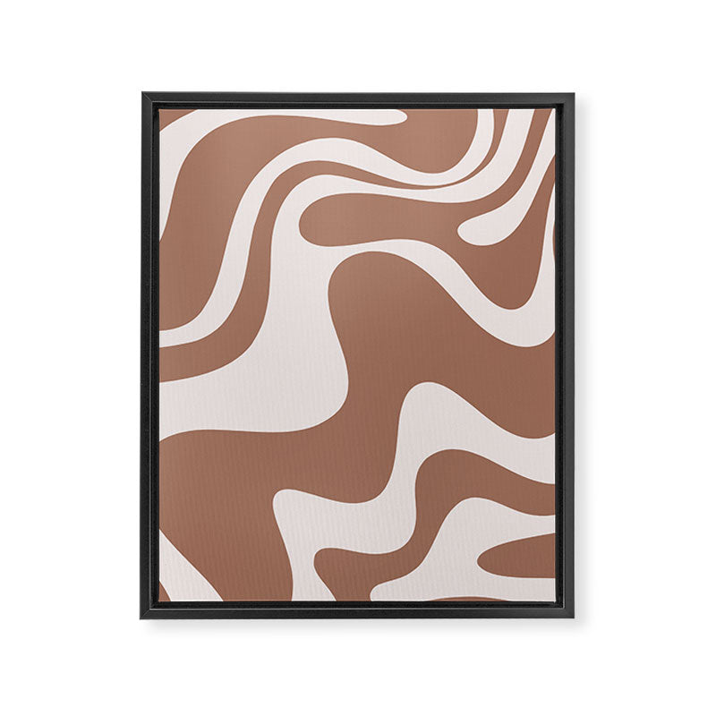 Retro Liquid Swirl Contemporary Abstract Pattern 2 in Mocha Latte Brown Framed Canvas Print Gallery Image 8