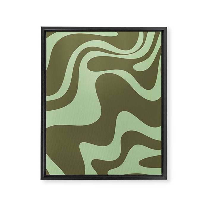 Retro Liquid Swirl Contemporary Abstract Pattern 2 in Olive Celadon Sage Green Framed Canvas Print Gallery Image 1