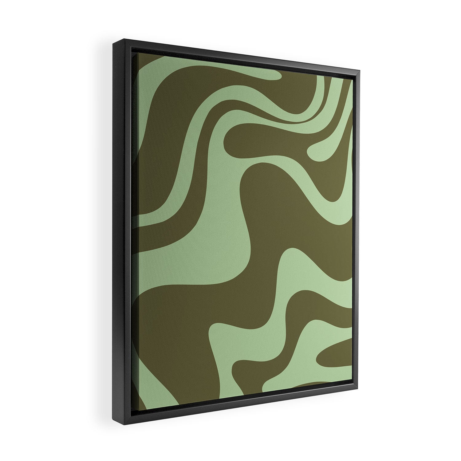 Retro Liquid Swirl Contemporary Abstract Pattern 2 in Olive Celadon Sage Green Framed Canvas Print Gallery Image 2