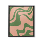 Retro Liquid Swirl Contemporary Abstract Pattern 2 in Vintage Green and Blush Pink Framed Canvas Print Gallery Image 8