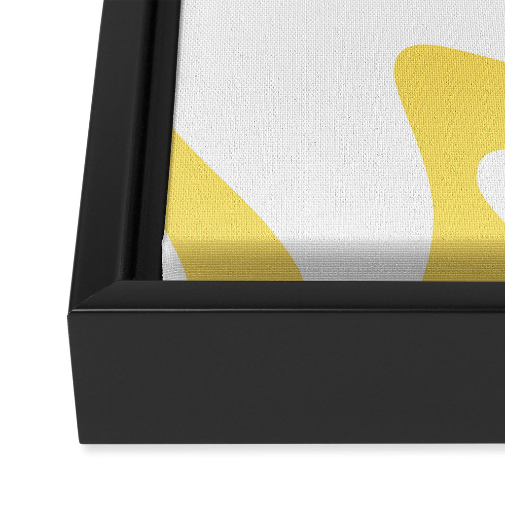 Retro Liquid Swirl Contemporary Abstract Pattern 2 in Yellow and White Framed Canvas Print Gallery Image 3