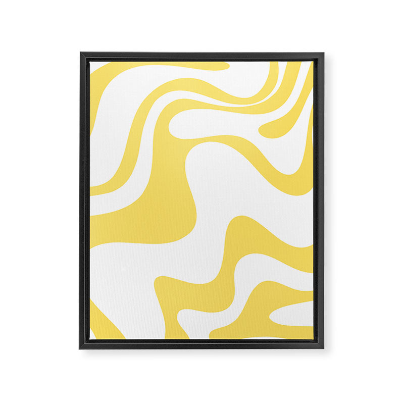 Retro Liquid Swirl Contemporary Abstract Pattern 2 in Yellow and White Framed Canvas Print Gallery Image 8