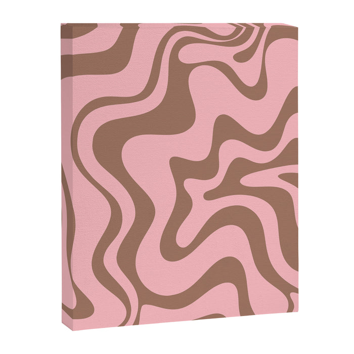 Retro Liquid Swirl Contemporary Abstract Pattern in Mocha Brown and Pink Canvas Print Gallery Image 1