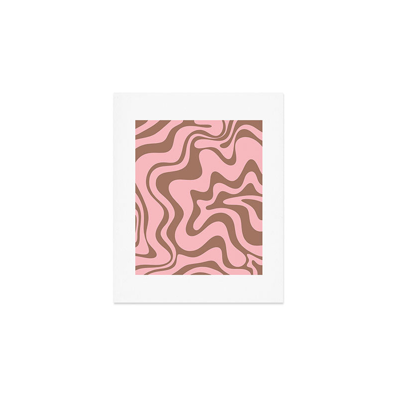 Retro Liquid Swirl Contemporary Abstract Pattern in Mocha Brown and Pink Art Print Gallery Image 1