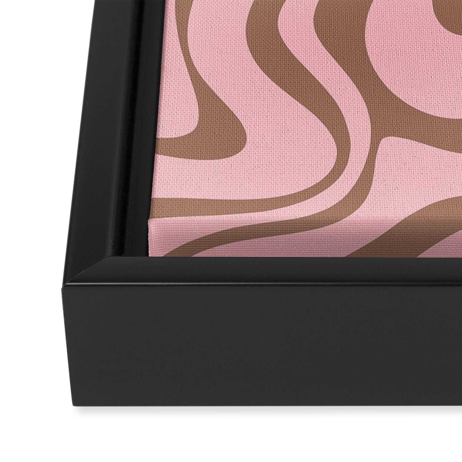 Retro Liquid Swirl Contemporary Abstract Pattern in Mocha Brown and Pink Framed Canvas Print Gallery Image 3