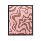 Retro Liquid Swirl Contemporary Abstract Pattern in Mocha Brown and Pink Framed Canvas Print Gallery Image 6