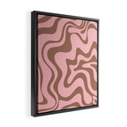 Retro Liquid Swirl Contemporary Abstract Pattern in Mocha Brown and Pink Framed Canvas Print Gallery Image 2