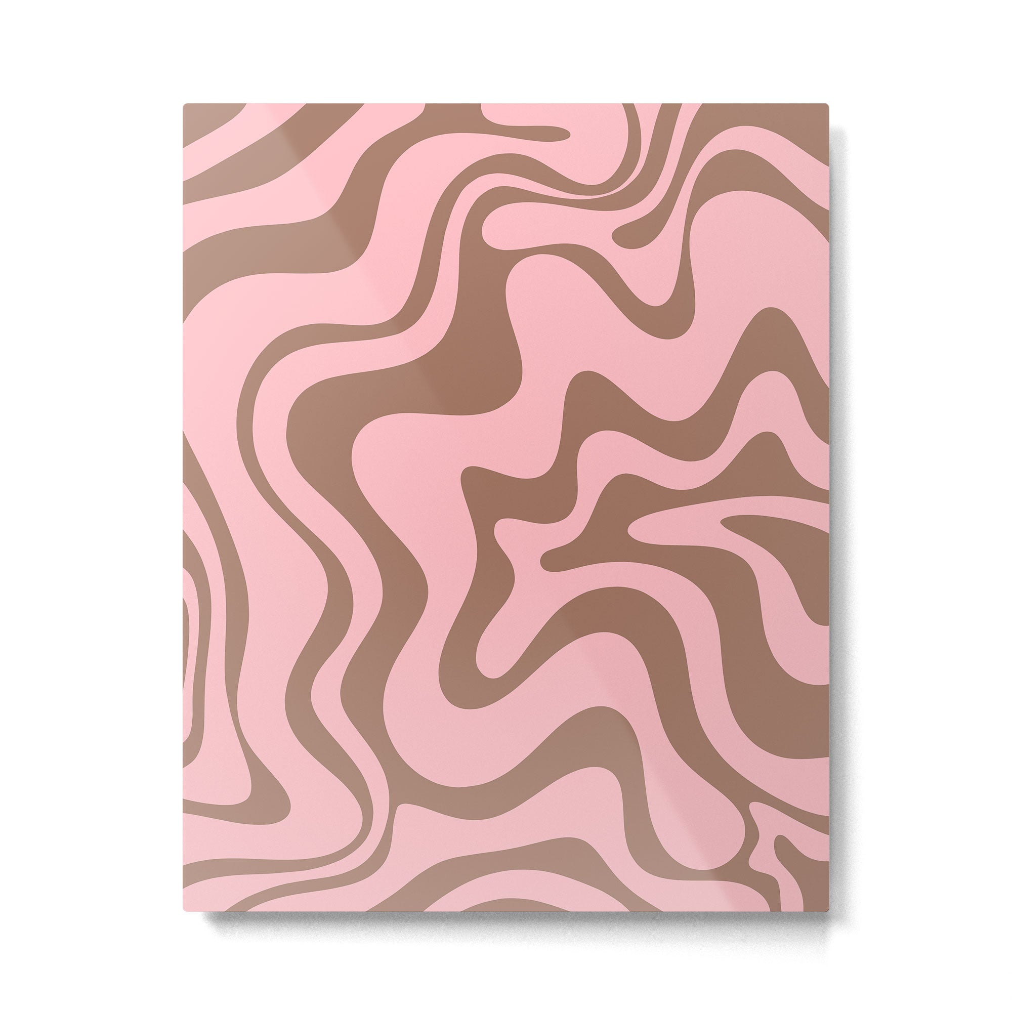 Retro Liquid Swirl Contemporary Abstract Pattern in Mocha Brown and Pink Metal Print Gallery Image 4