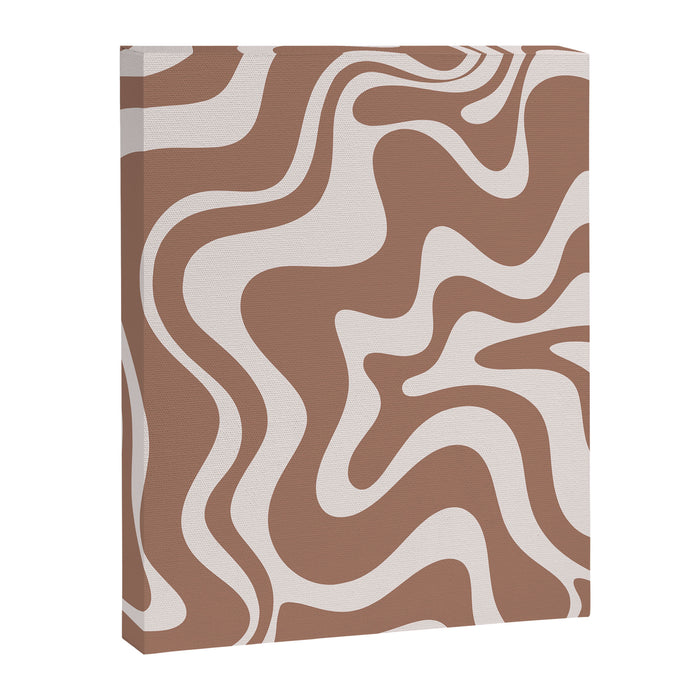 Retro Liquid Swirl Contemporary Abstract Pattern Mocha Latte Brown Canvas Print Gallery Image 1