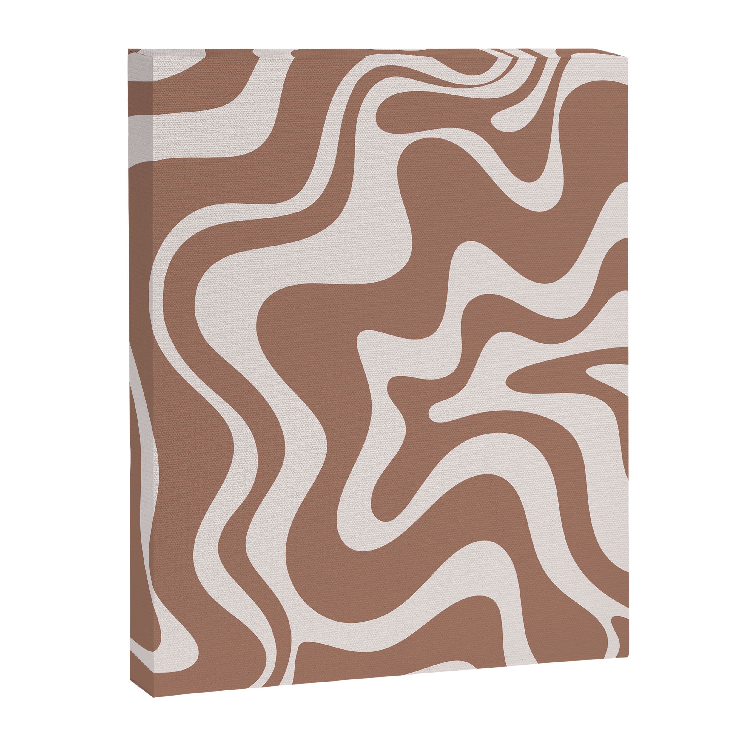 Retro Liquid Swirl Contemporary Abstract Pattern Mocha Latte Brown Canvas Print Gallery Image 6