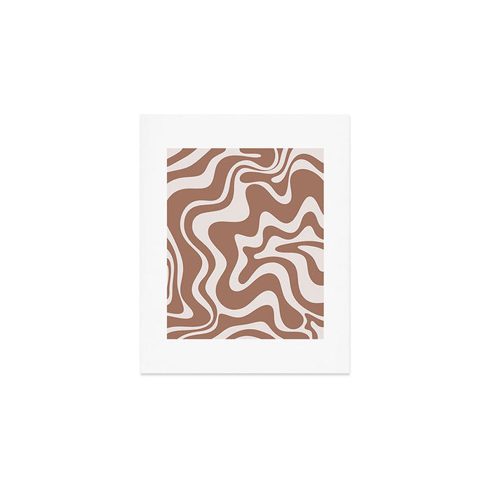 Retro Liquid Swirl Contemporary Abstract Pattern Mocha Latte Brown Art Print Gallery Image 1