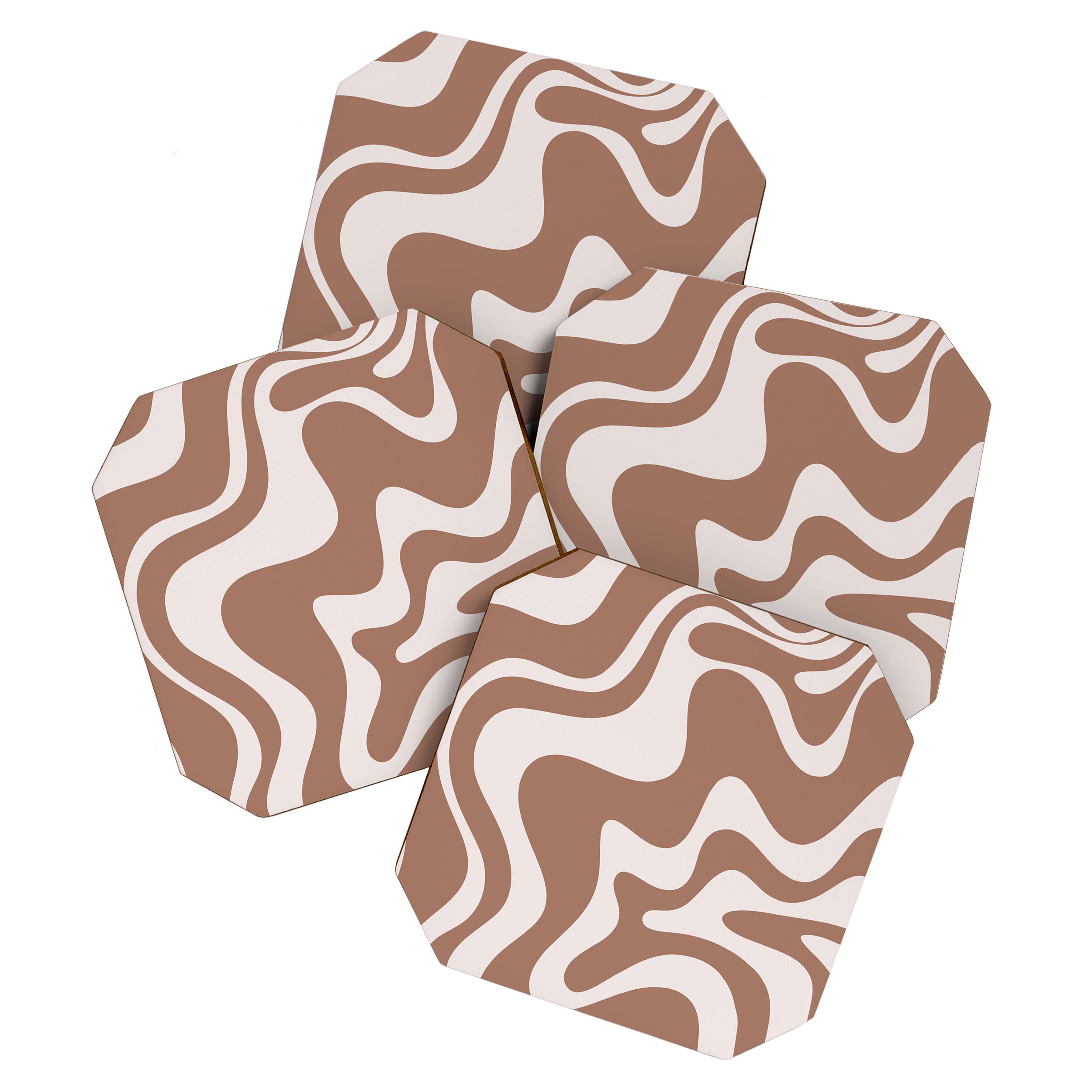 Retro Liquid Swirl Contemporary Abstract Pattern Mocha Latte Brown Coaster Gallery Image 1