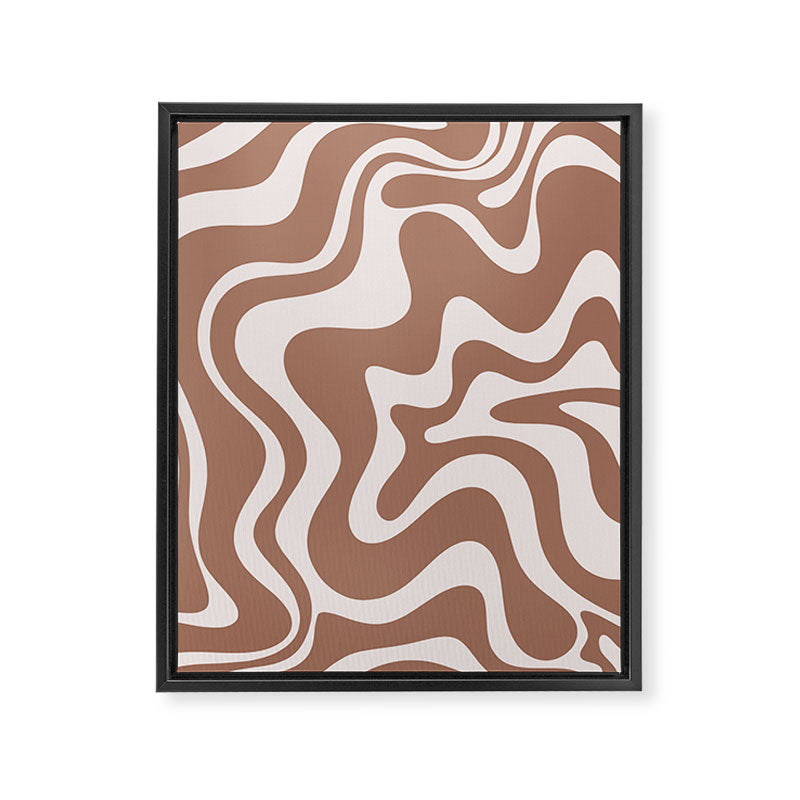 Retro Liquid Swirl Contemporary Abstract Pattern Mocha Latte Brown Framed Canvas Print Gallery Image 6