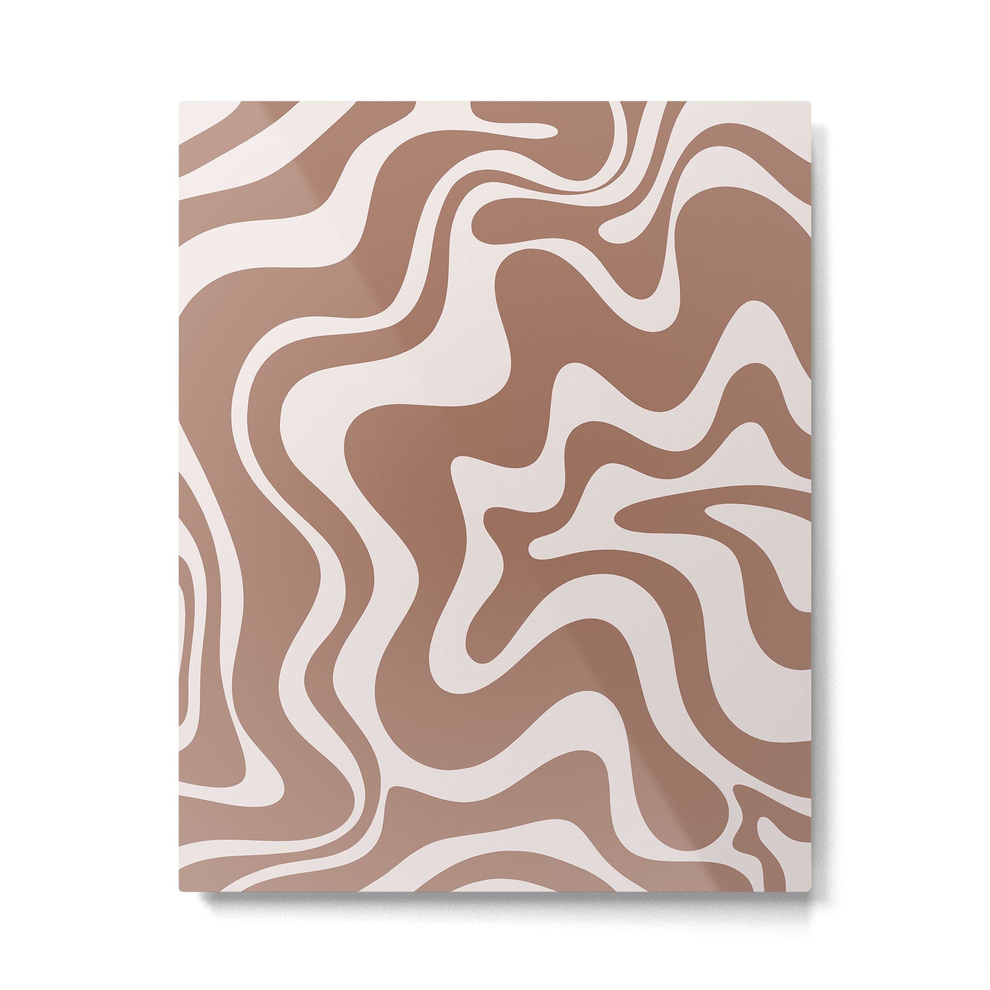 Retro Liquid Swirl Contemporary Abstract Pattern Mocha Latte Brown Metal Print Gallery Image 4