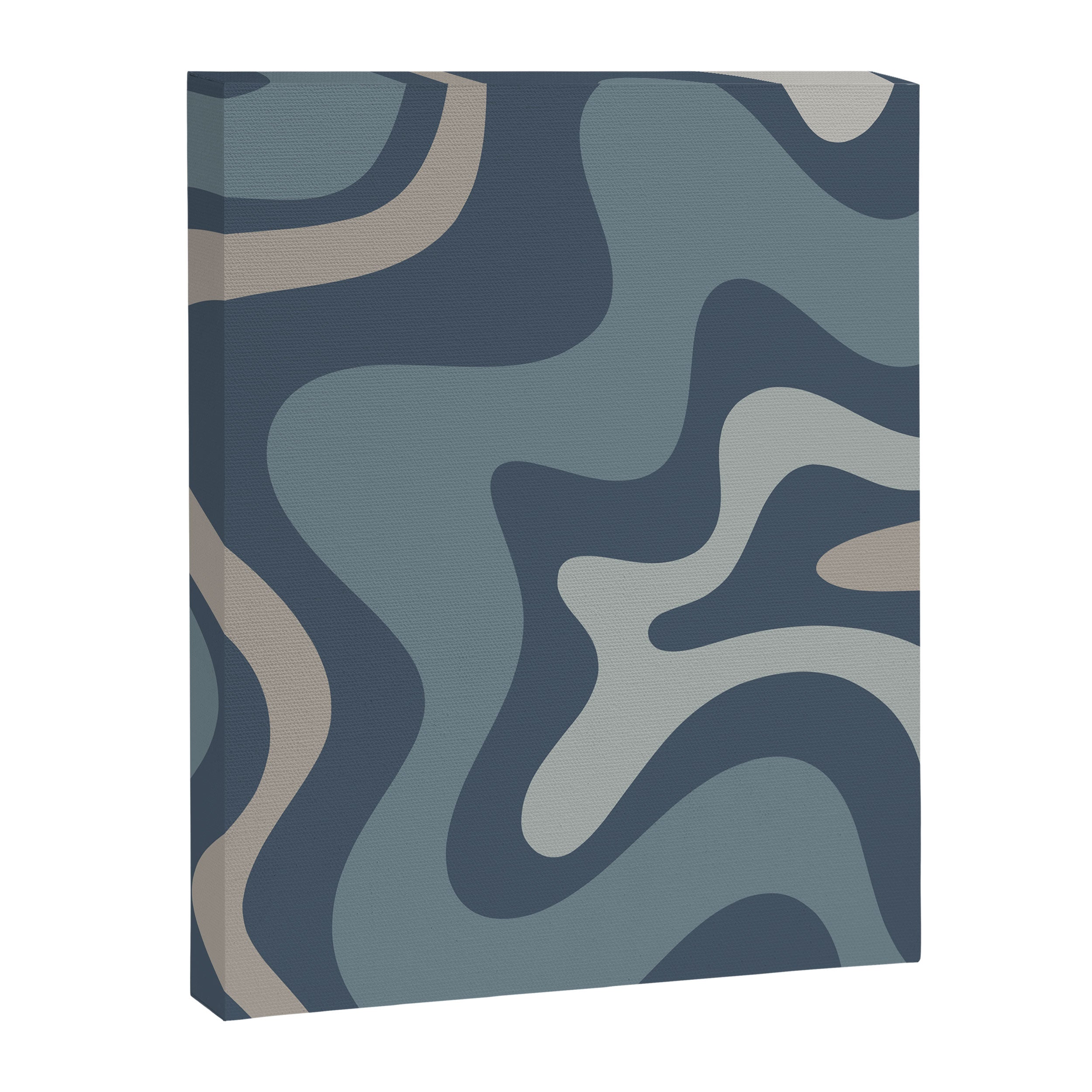 Retro Liquid Swirl Medium Square Abstract Pattern in Steel Blue-Gray Tones Canvas Print Gallery Image 8