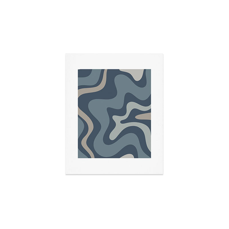 Retro Liquid Swirl Medium Square Abstract Pattern in Steel Blue-Gray Tones Art Print Gallery Image 1
