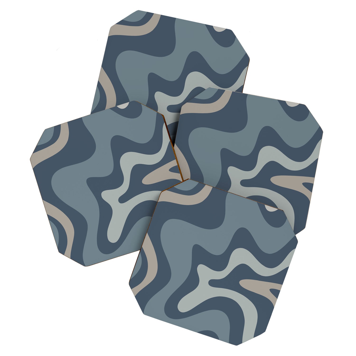 Retro Liquid Swirl Medium Square Abstract Pattern in Steel Blue-Gray Tones Coaster Gallery Image 1