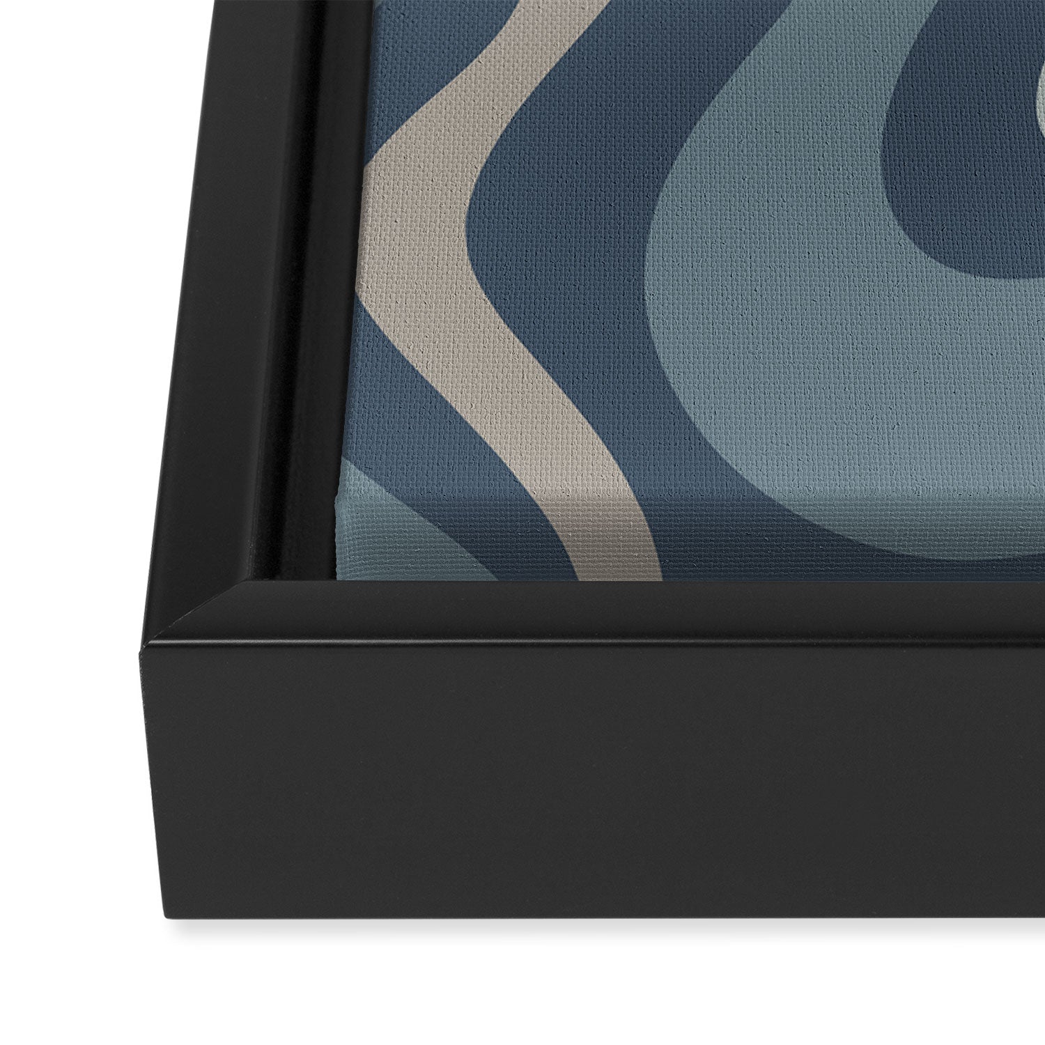 Retro Liquid Swirl Medium Square Abstract Pattern in Steel Blue-Gray Tones Framed Canvas Print Gallery Image 3