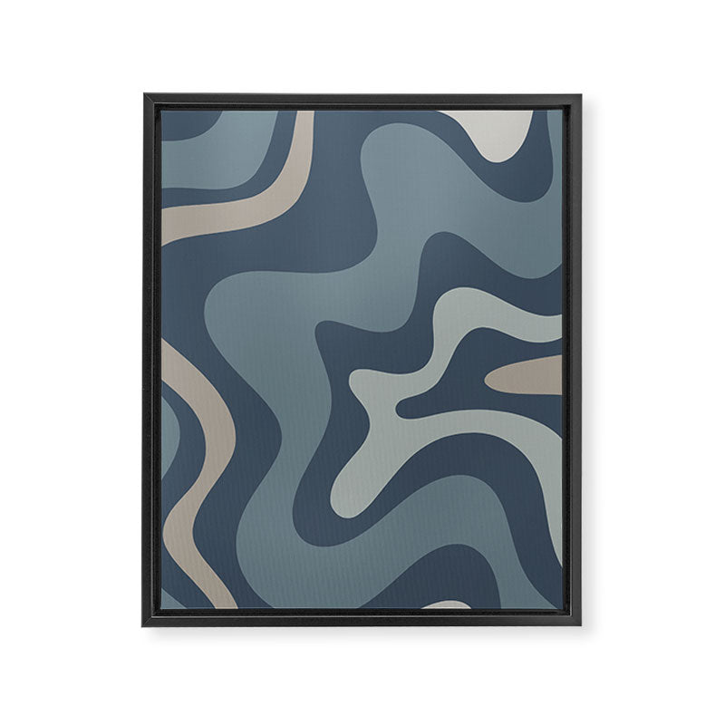 Retro Liquid Swirl Medium Square Abstract Pattern in Steel Blue-Gray Tones Framed Canvas Print Gallery Image 8