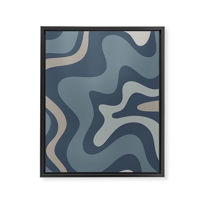 Retro Liquid Swirl Medium Square Abstract Pattern in Steel Blue-Gray Tones Framed Canvas Print Gallery Image 1