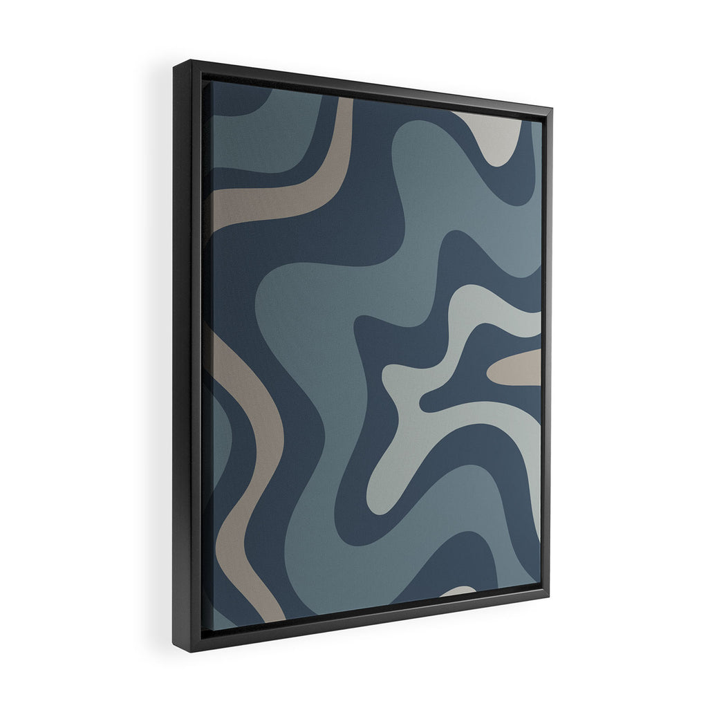 Retro Liquid Swirl Medium Square Abstract Pattern in Steel Blue-Gray Tones Framed Canvas Print Gallery Image 2