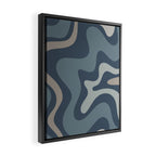 Retro Liquid Swirl Medium Square Abstract Pattern in Steel Blue-Gray Tones Framed Canvas Print Gallery Image 2