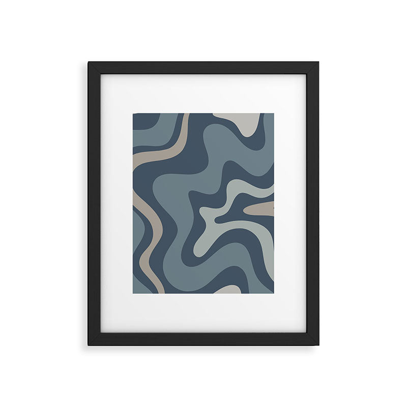 Retro Liquid Swirl Medium Square Abstract Pattern in Steel Blue-Gray Tones Framed Art Print Gallery Image 6