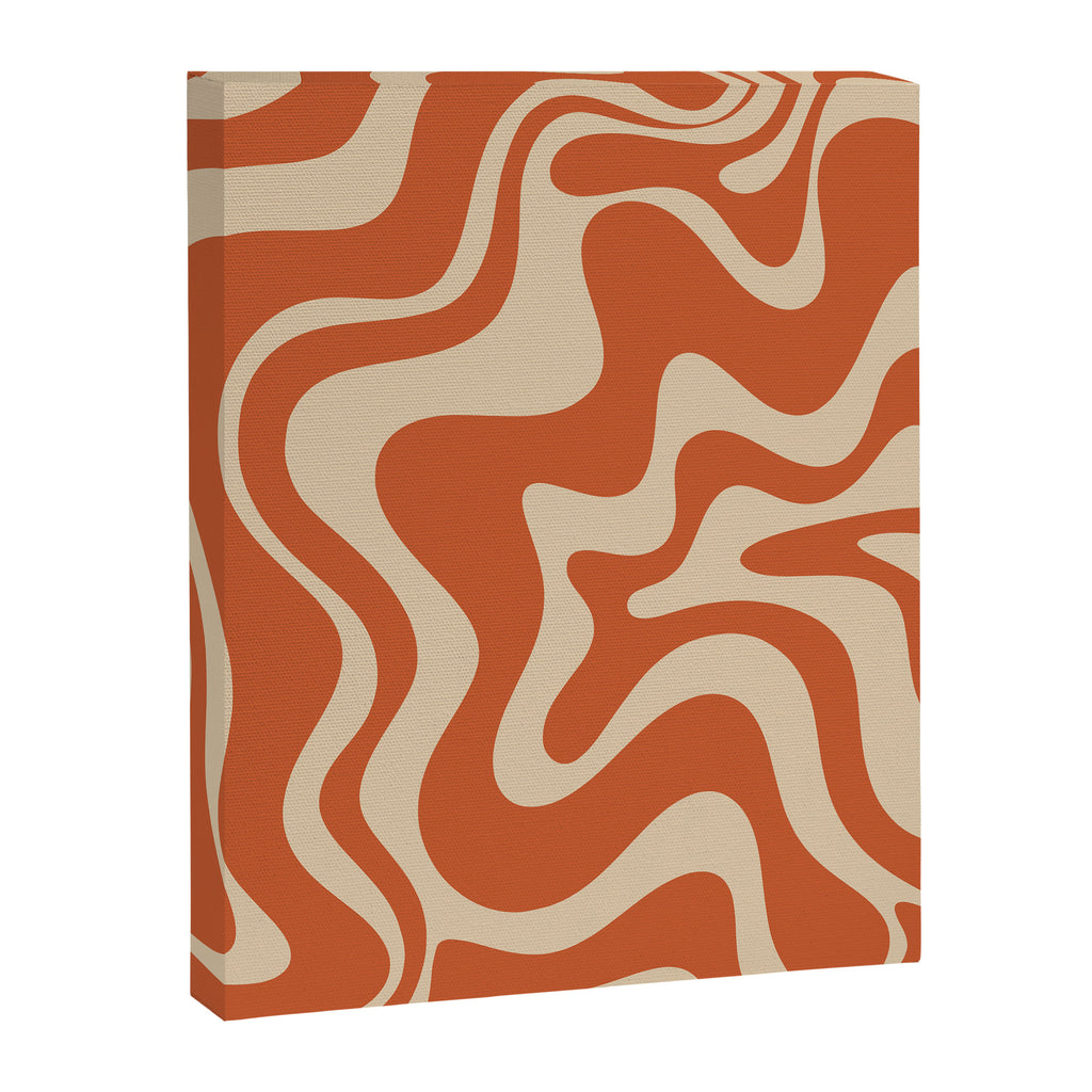 Retro Liquid Swirl Pattern in Mid Mod Burnt Orange and Beige Canvas Print Gallery Image 6