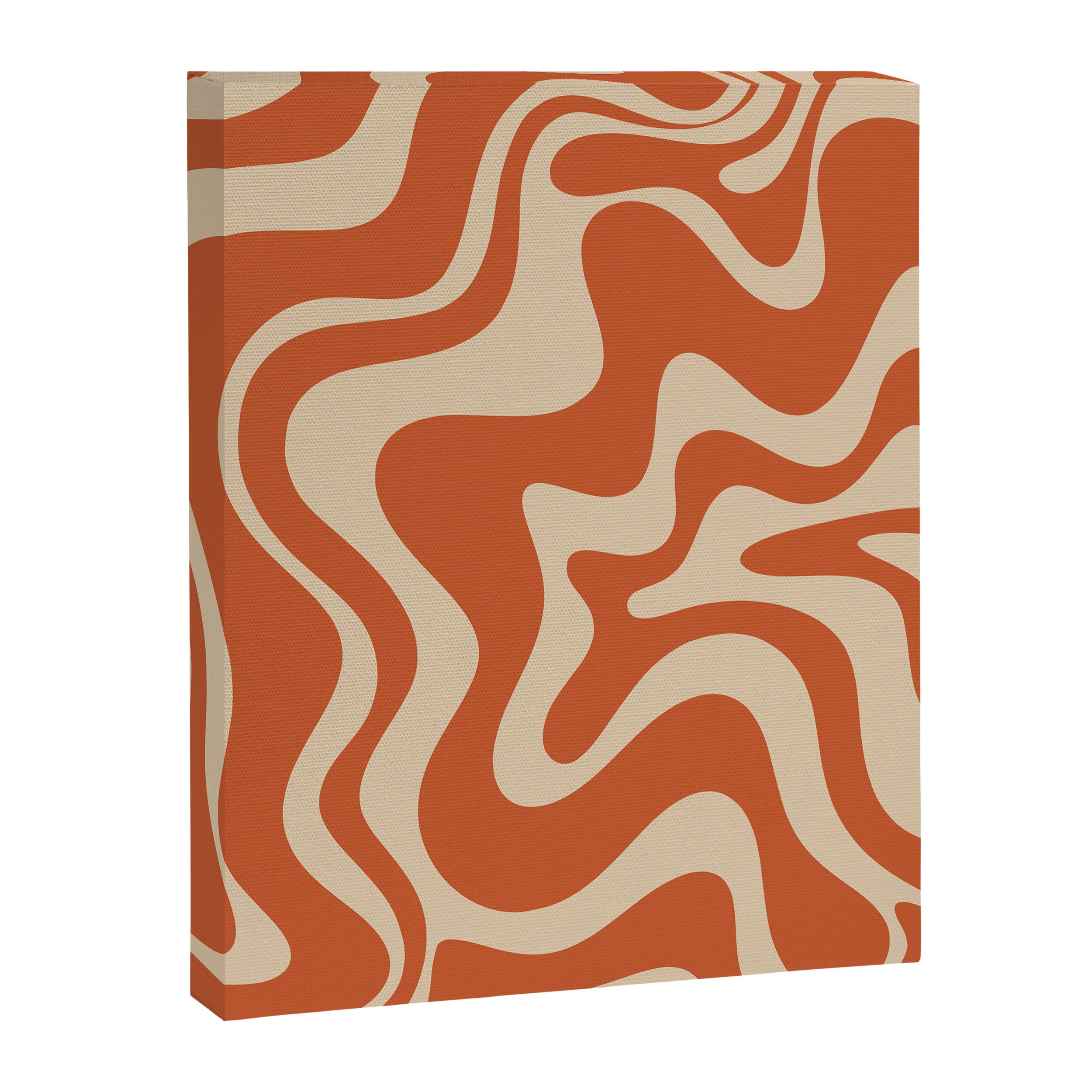 Retro Liquid Swirl Pattern in Mid Mod Burnt Orange and Beige Canvas Print Gallery Image 6