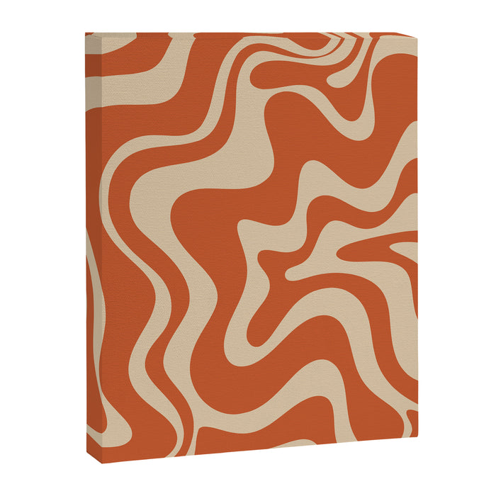 Retro Liquid Swirl Pattern in Mid Mod Burnt Orange and Beige Canvas Print Gallery Image 1