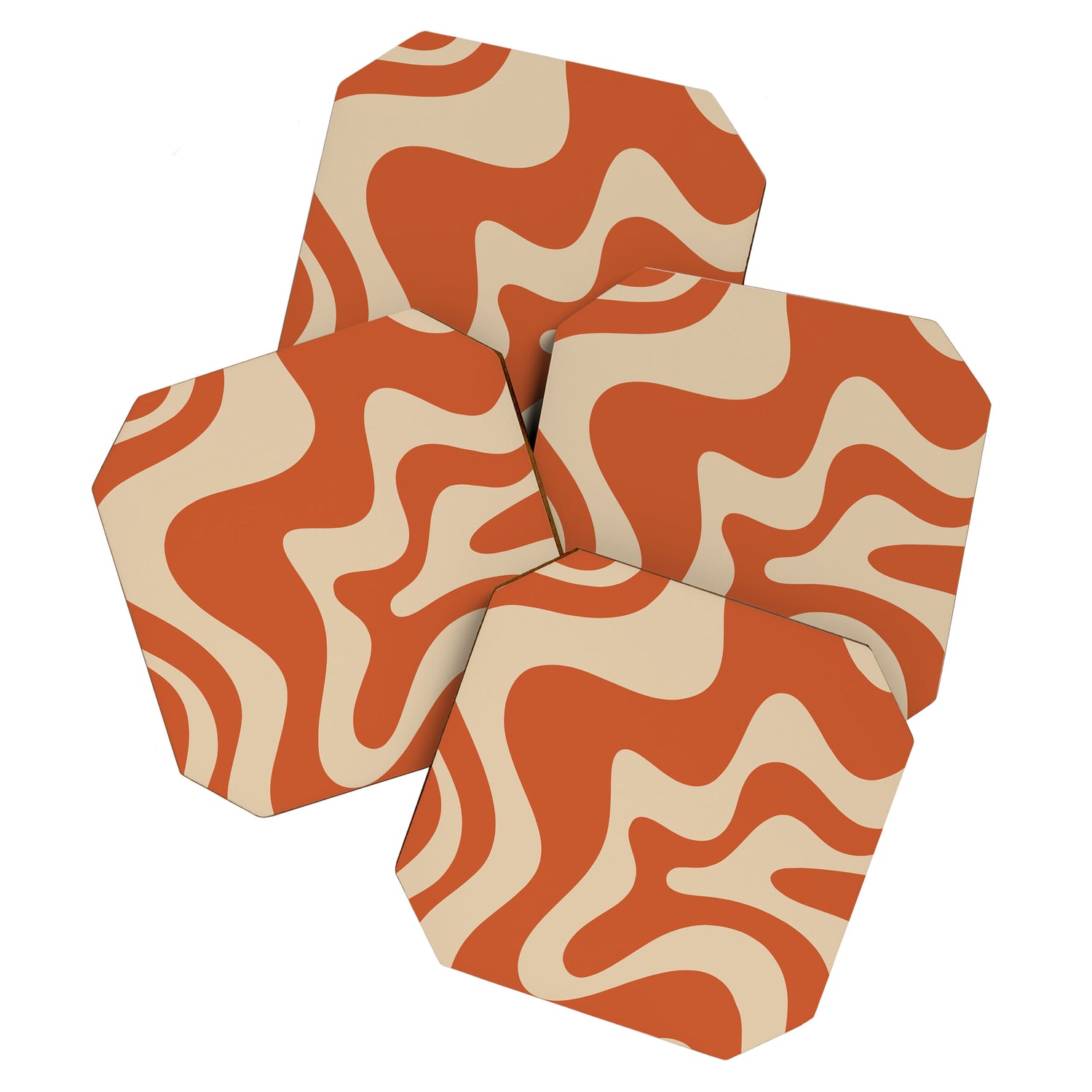 Retro Liquid Swirl Pattern in Mid Mod Burnt Orange and Beige Coaster Gallery Image 1