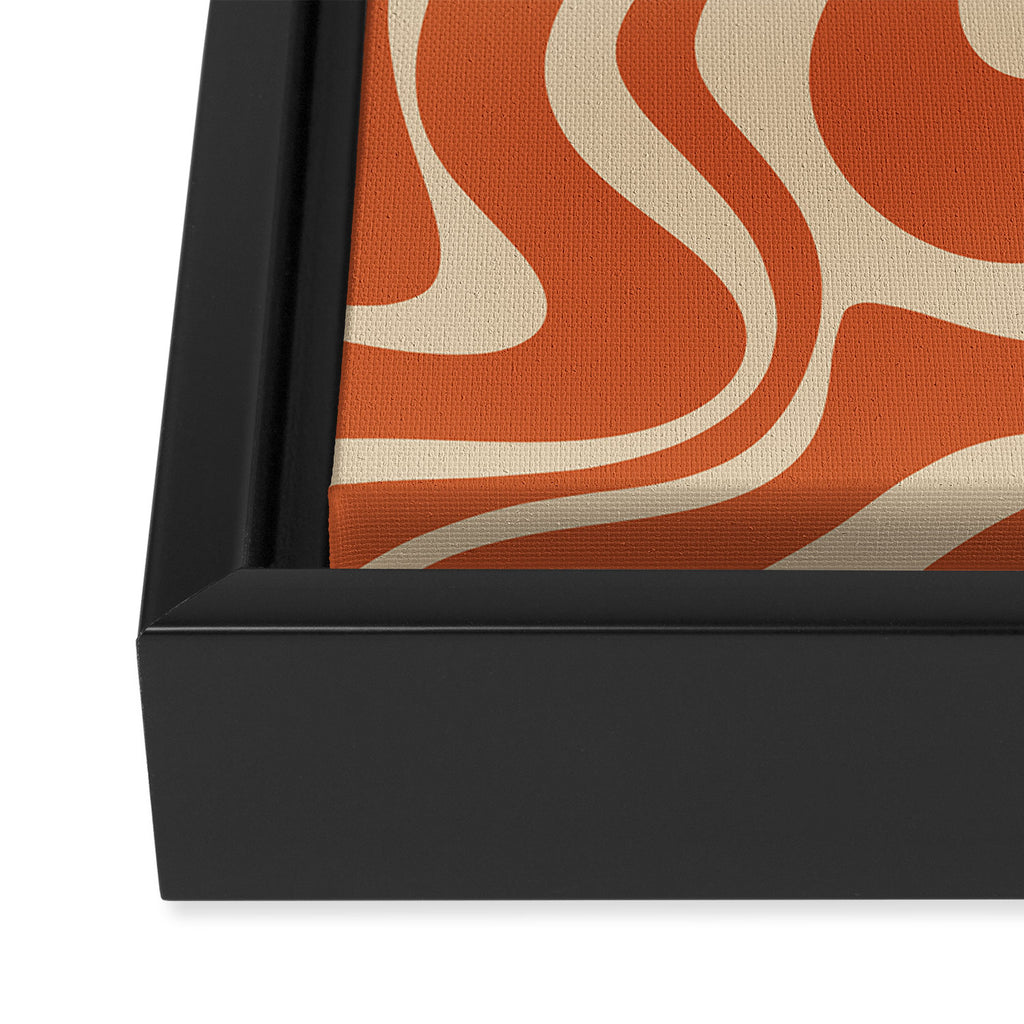 Retro Liquid Swirl Pattern in Mid Mod Burnt Orange and Beige Framed Canvas Print Gallery Image 3